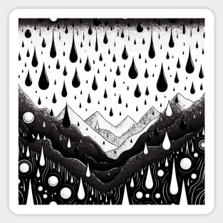 Abstract Monochromatic Mountains in Rain Drops Pattern Sticker